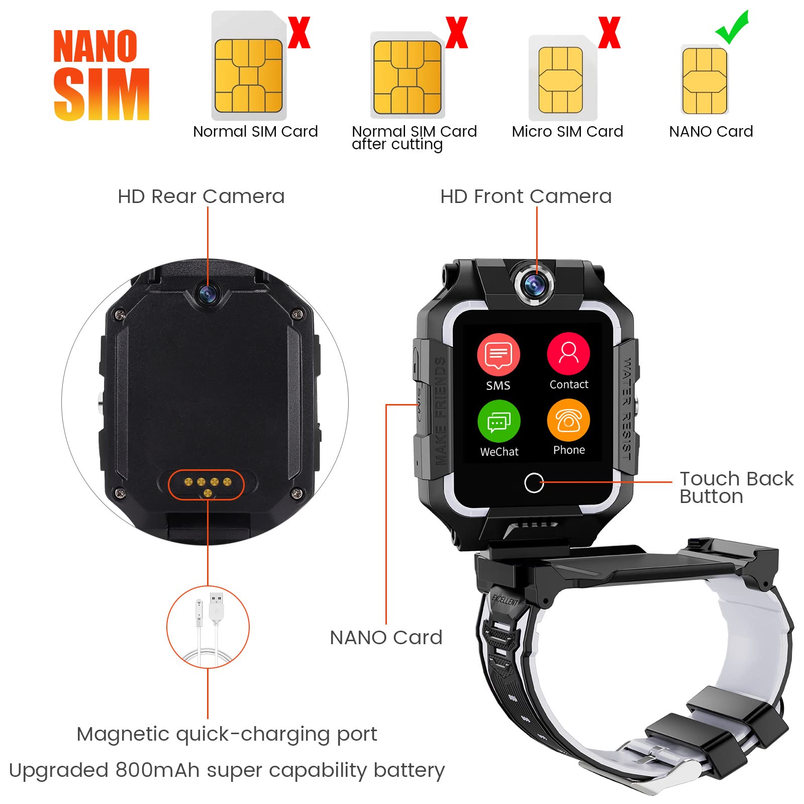 Ele ELEOPTION 4G Smart Watch per Bambini con GPS, Doppia Fotocamera a 360°, Videochiamata WiFi, Contapassi SOS, Impermeabile IP67 - per Ragazze e Ragazzi