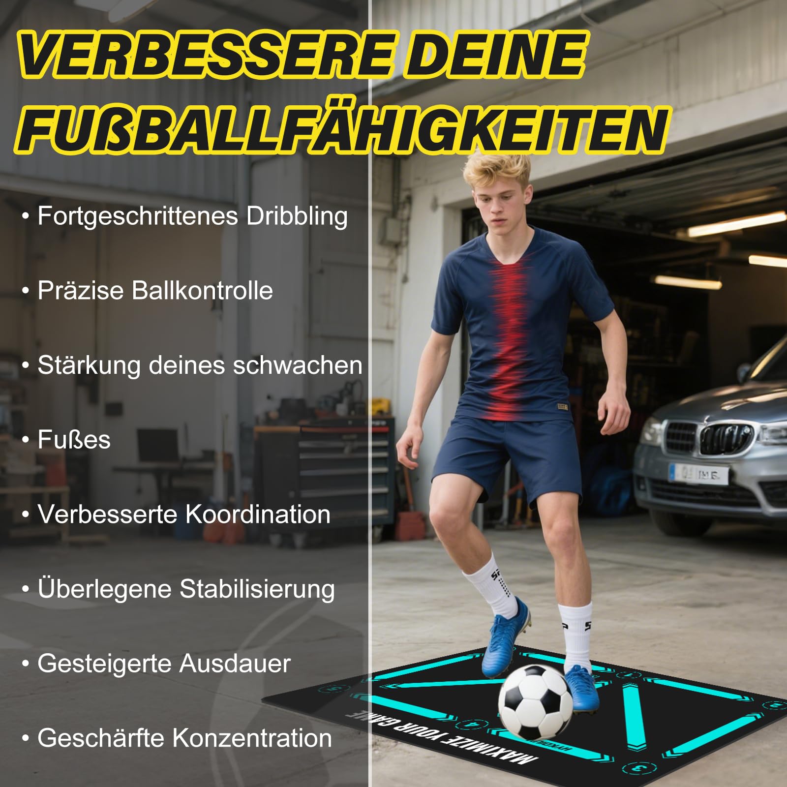 Fussball Matte Mit Trainingsvideo Rutschfest Silent Fussballmatte Training Kinder Trainingsmatte Für Ballkontrolle & Schritt-übungen Stoßdämpfende Fußball Trainingsmattem Trainingszubehör