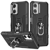 Case for Moto G34 5G Case&comma; Motorola G34 XT2363-2 Case&comma; Heavy Duty Kickstand Holder Built-in Magnetic Car Mount Shockproof Camera Protective Phone Cover for Motorola Moto G34 5G Black