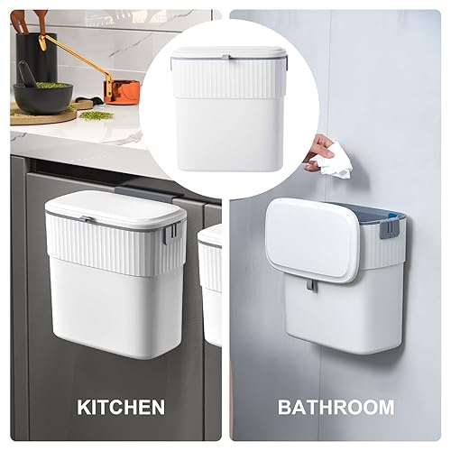Miniatura 7 de ELPHECO - Cubo de basura colgante con tapa contenedor de compost de cocina de 25 galones para debajo del fregadero cubo de basura de plástico