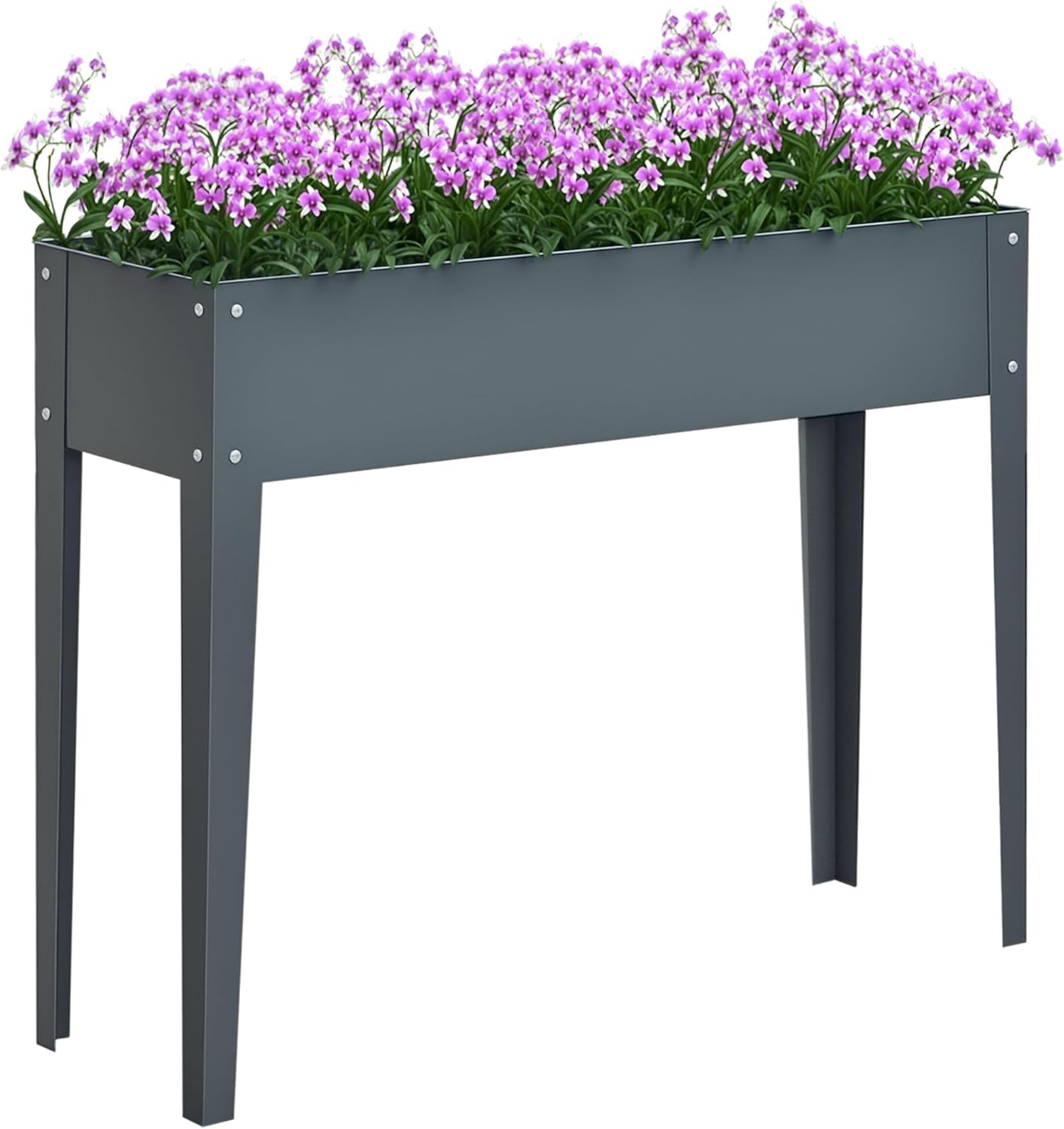 Outsunny Metal Raised Garden Bed, Elevated Planter Box with Legs and Drain Holes, Dark Gray
