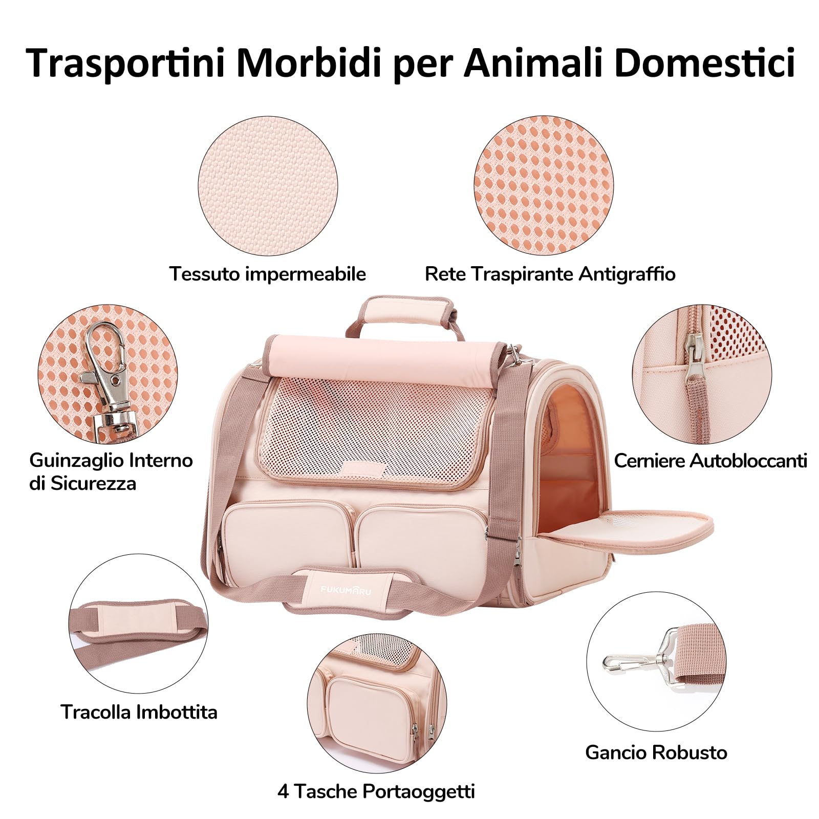 FUKUMARU Trasportino Per Cani e Gatti,Borsa Approvato Per Il Trasporto Aereo,Trasportino Pieghevole Per Animale Domestico Taglia Piccola Fino a 7 kg, Traspirante, Rosa