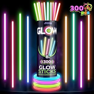 JOYIN 300 Pcs Glow Sticks Bulk 8" Glowsticks, Glow Stick Bracelets Necklaces, Glow in the Dark Neon Party Supplies, Easter, Christmas, Halloween Party Supplies Pack, Football Party Supplies