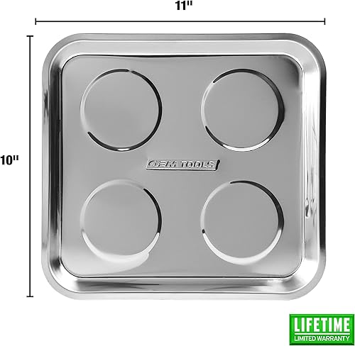 Miniatura 2 de OEMTOOLS 25119 Bandeja magnética cuadrada de 10 x 11 pulgadas, soporte magnético para herramientas, construcción de acero inoxidable resistente,