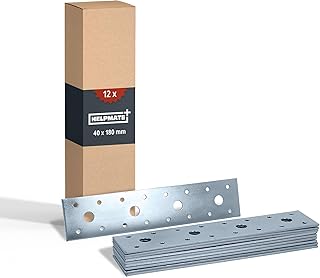 HELPMATE – 12 Stück Lochplatten 40x180 mm – Flachverbinder galvanisch verzinkt & blau passiviert – Holzverbinder mit Korrosionsschutz, stabil & langlebig – einfache Montage