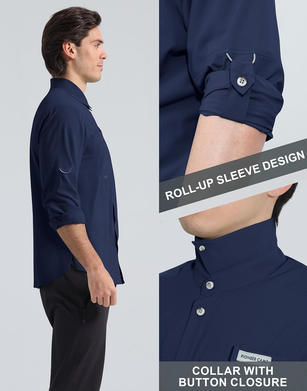 Pioneer Camp Men's Fishing Shirts Long Sleeve UPF50+ Sun Protection UV Button Down Shirts Quick Dry Cooling for Hiking Safari