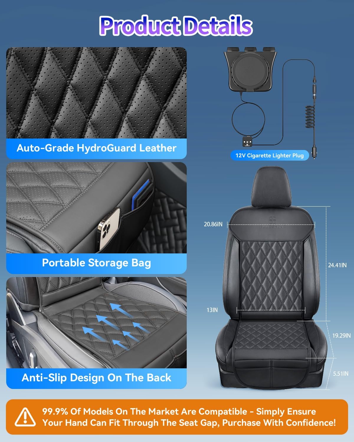 DR.HILL Air Suction Cooling Car Seat Covers, 12V 24V Ventilated Seat Cushion, 5 Adjustable Cooling Air Speeds Cooling Set Pad Universal Most Vehicle SUV Truck-Black