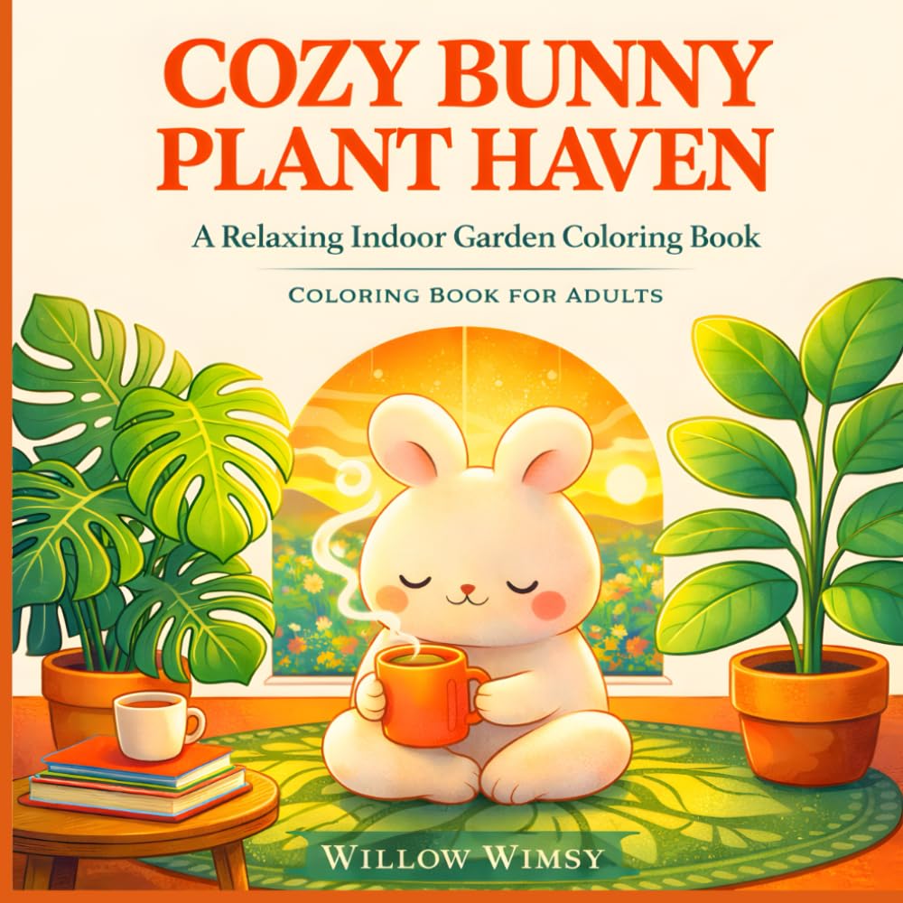 Cozy Bunny Plant Haven: A Relaxing Indoor Garden Coloring Book for Adults