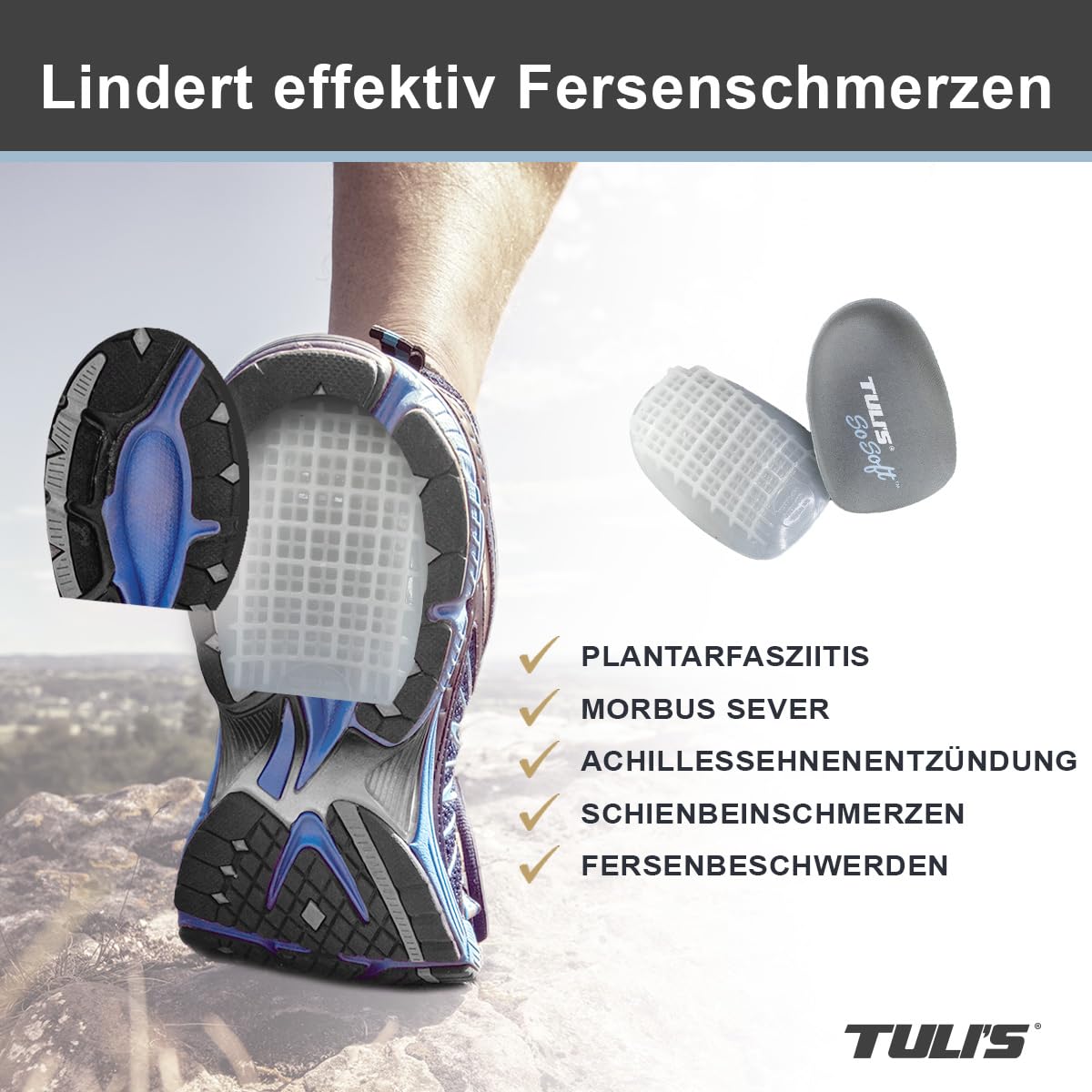 Tuli's So Soft Fersenpolster – Stoßdämpfendes Kissen für Plantarfasziitis, Sever's Disease und Fersenschmerzen