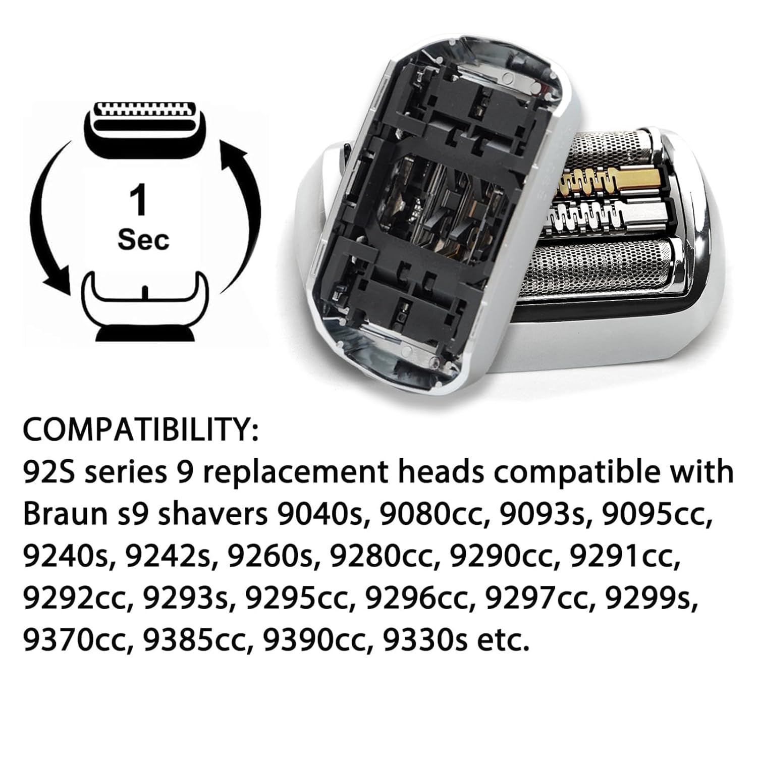 92S Series 9 Replacement Heads Compatible with Braun S9 Razor Replacement Head, 92S Blades for Braun s9 Foil & Cutter Replacement Head 9290cc, 9291cc, 9370cc, 9293s, 9385cc, 9390cc, 9330s, 9296cc