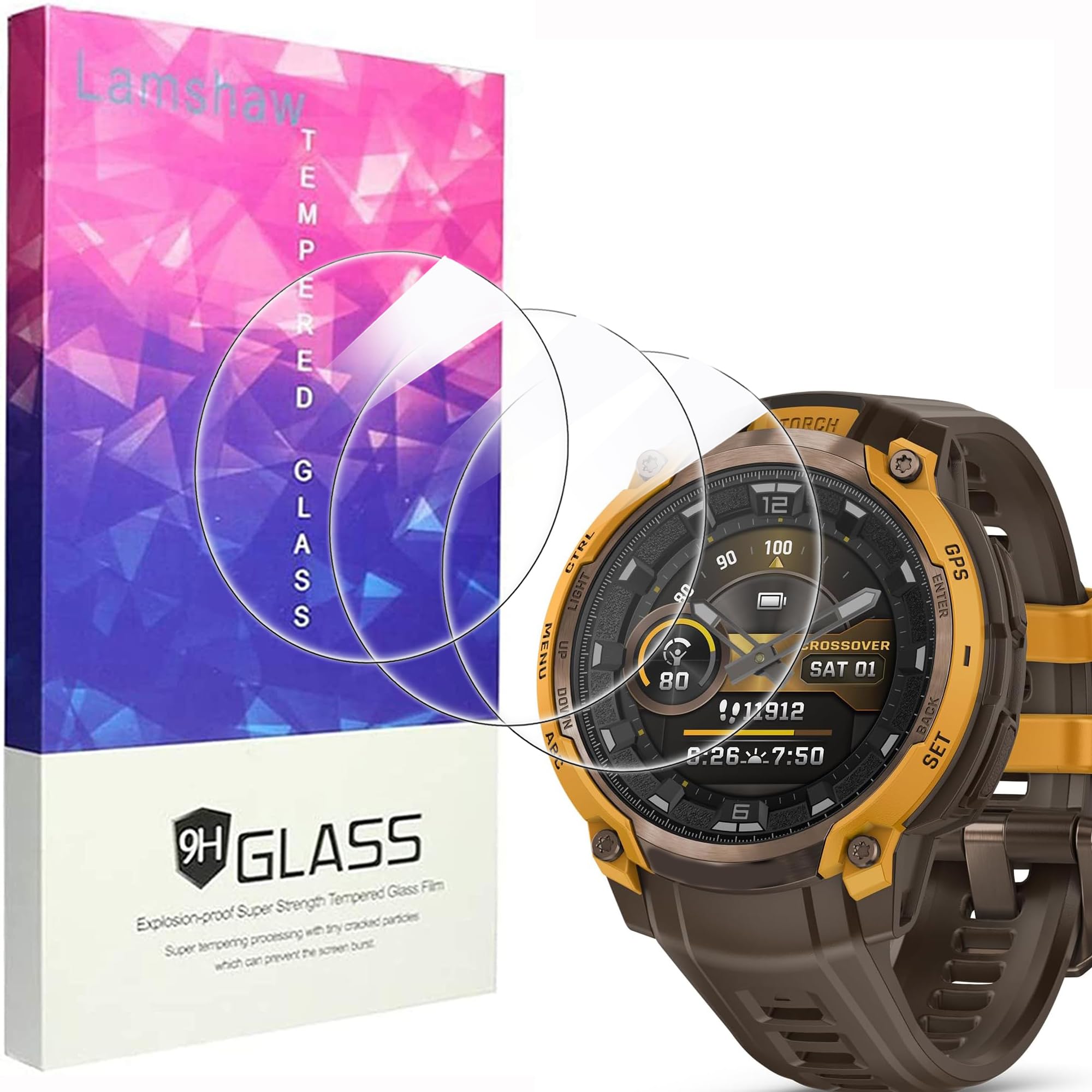 for Garmin Instinct Crossover AMOLED Screen Protector, [3 Pack] 9H Tempered Glass Screen Protector Film Compatible with Garmin Instinct Crossover AMOLED, Tactical Edition (3 PACK, AMOLED)