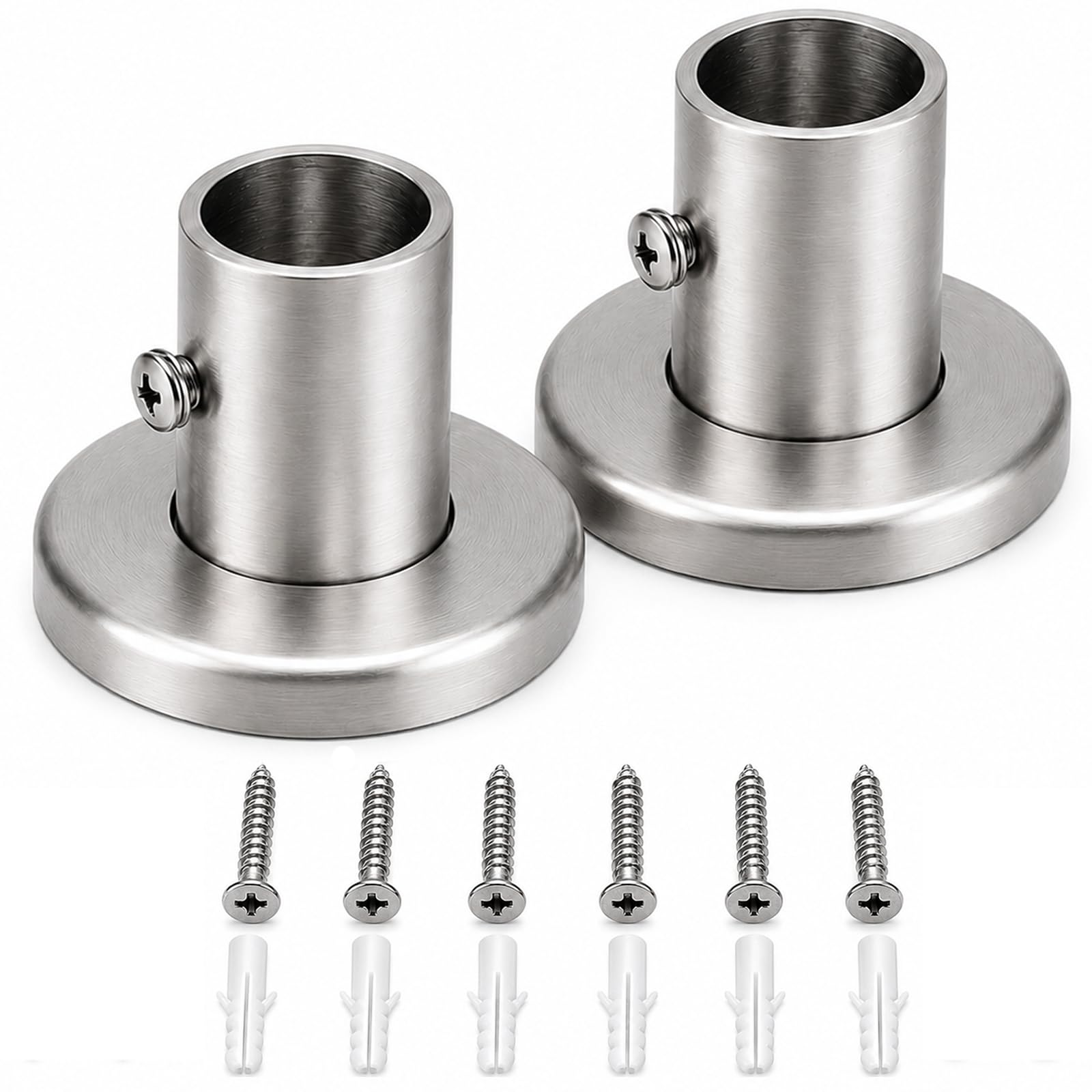 19mm Wardrobe Rail Brackets with Cover, Stainless Steel Curtain Pole Ends Support Deep Flange Socket, Closet Rod Holder Hooks, Curtain Rail and Fittings for Wardrobes Bedrooms Bathrooms, 2 Pack