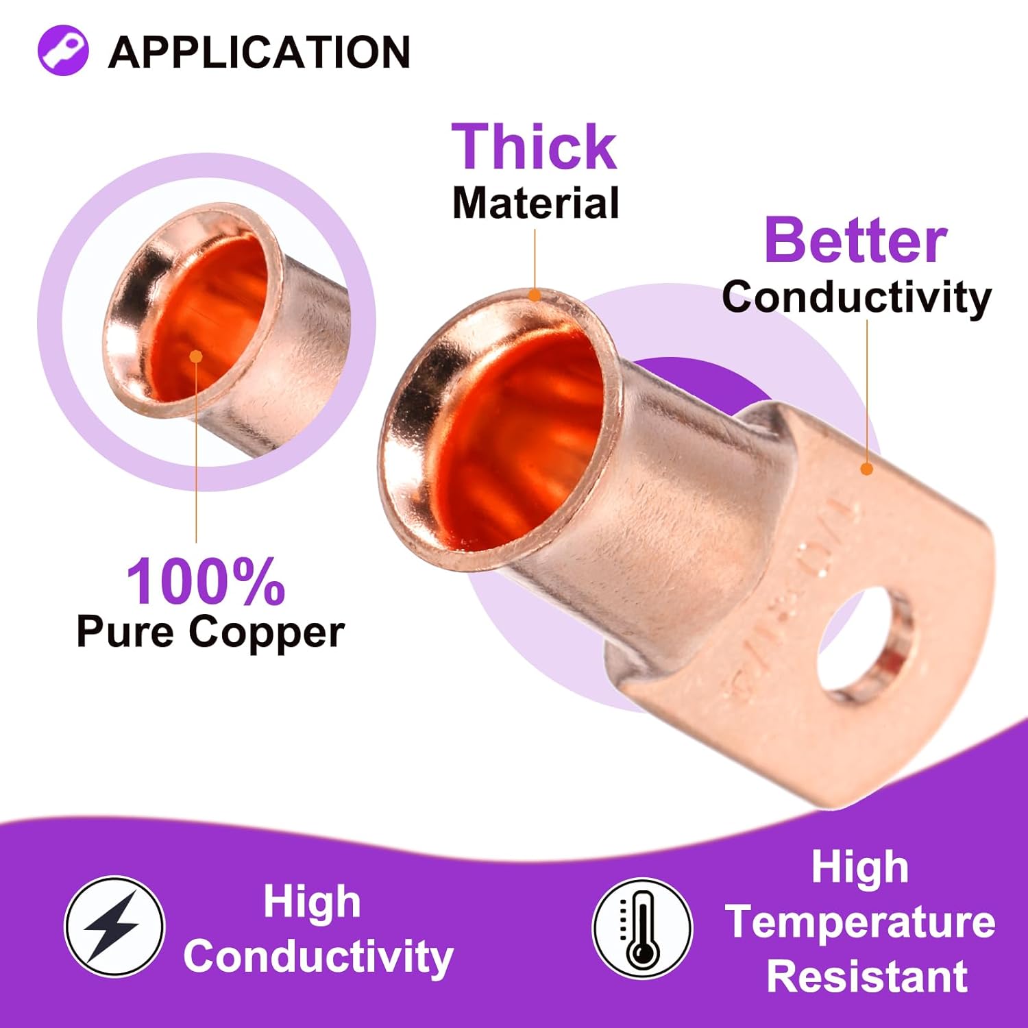DMiotech 20 Pcs 1/0 AWG - 1/4" Copper Cable Lugs, Battery Cable Ends, Heavy Duty Copper Wire Lugs with 20pcs Heat Shrink Tubing for Electrical Projects, Copper