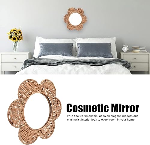 Miniatura 7 de YLSZHY Espejo de pared con forma de flor redonda, espejo de pared de ratán, espejo decorativo bohemio decorativo para decoración del hogar, para