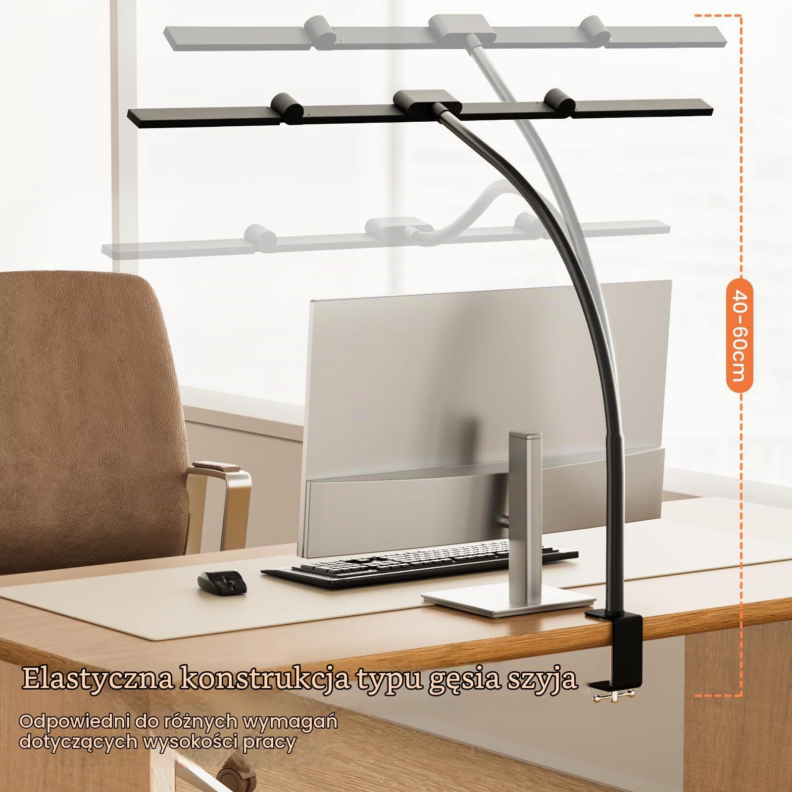 TYEE Lampa biurkowa LED, ściemniana, zaciskowa, lampa architektowa z wychylnym ramieniem, funkcja pamięci i złącze USB, 3 temperatury barwowe i 10 poziomów jasności do czytania,Czarny