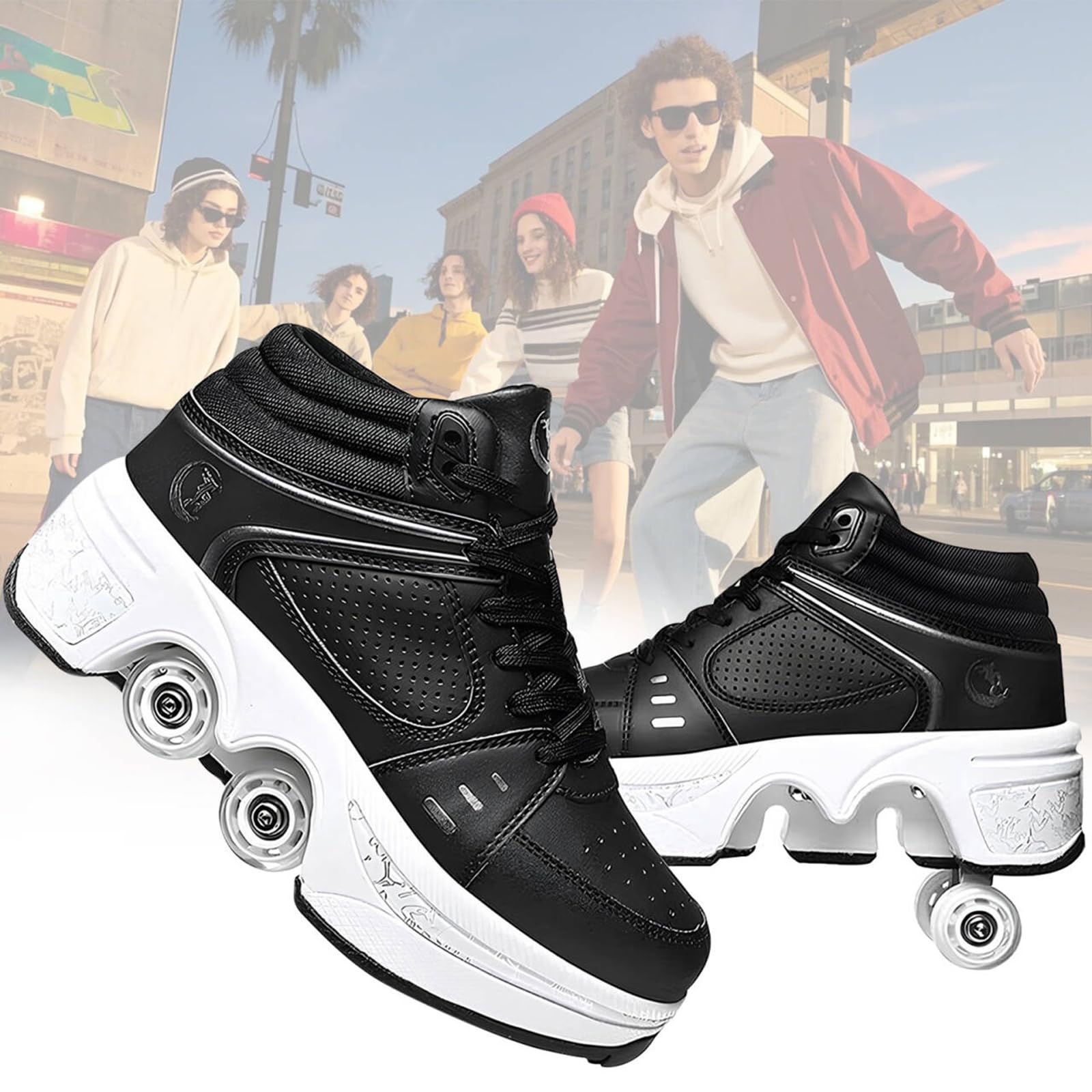 Rollerskates womens,Quad Kick Roller Skates for kids,LED Inline Skates Deformation Trainers for Adults Beginners,Sneakers with Invisible Wheel for boys (B, UK-5) โ image 1