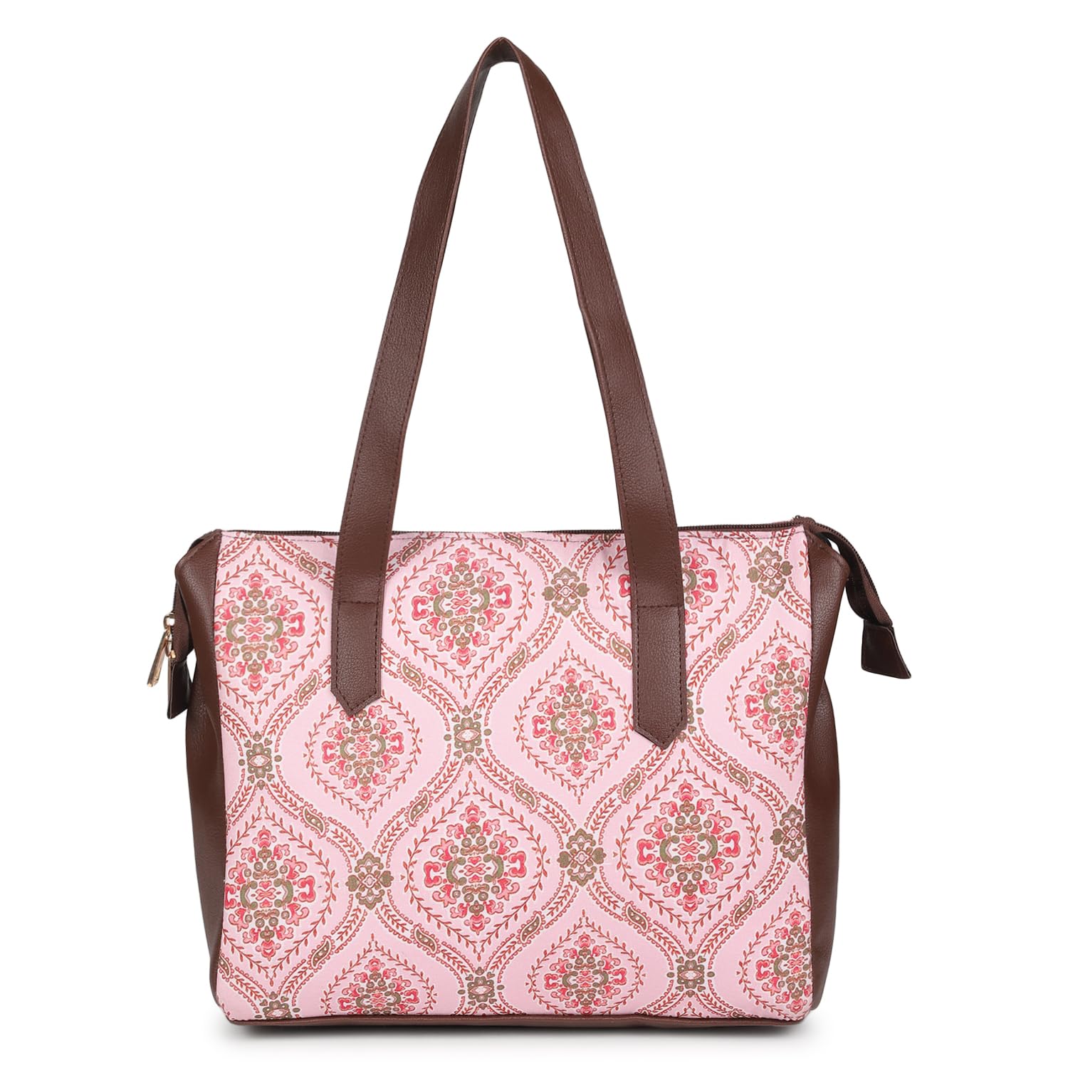 DEEBACO Women's Spring Breeze Handbag|Three Compartments & a Inner Pocket Zip Closure With Double Handles For Small Size Laptop|Ladies Shoulder Tote Bag For Shopping & College (DNBAH000089_Pink)