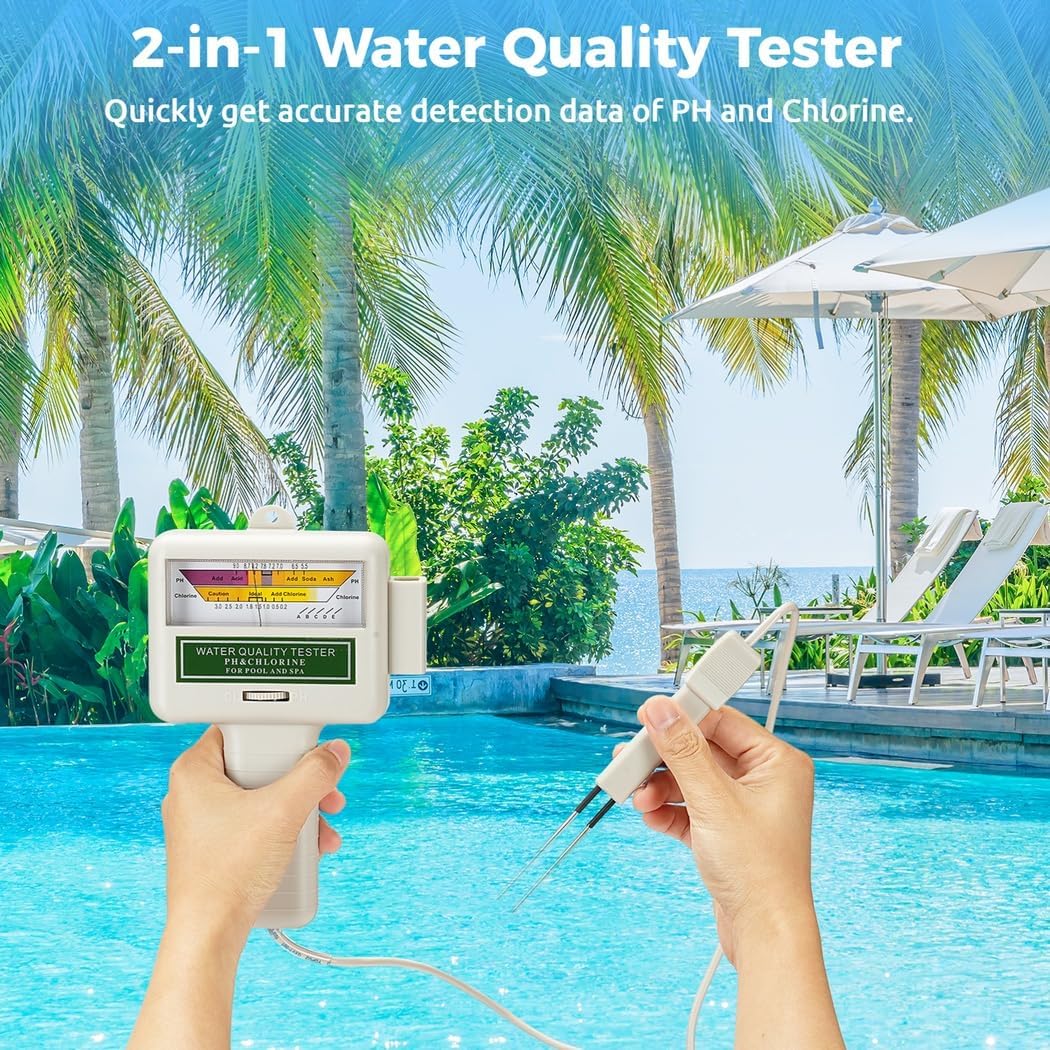 2-in-1 Water Tester for Chlorine and Ph, Portable Water Monitor for Aquariums, Pools, Drinking Water