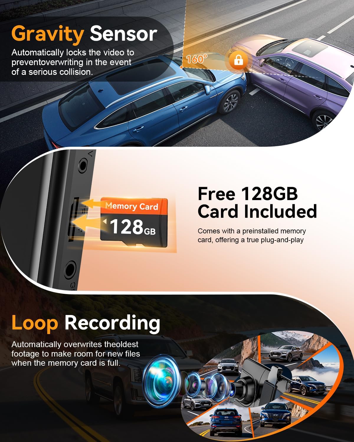 Rear View Mirror Camera,4 Channel Mirror Dash Cam Front and Rear Inside,12" Touch Screen Dash Cam, Backup Camera for Car, 7/24 Parking Monitor,Included Free 128GB SD Card