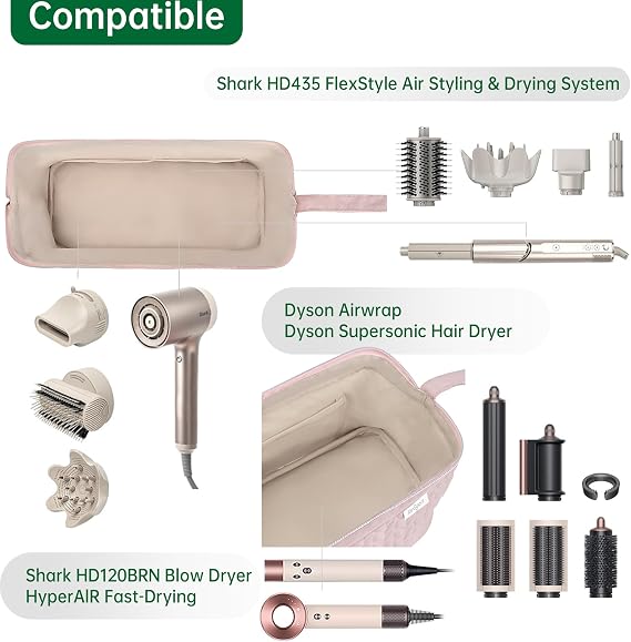 KarSyon Shark Flex Style Case for Dyson Airwrap Hair Dryer Brush Revlon Hair Tools Travel Bag Carrying Case Flat Curling Iron Organizer, Pink, Portability