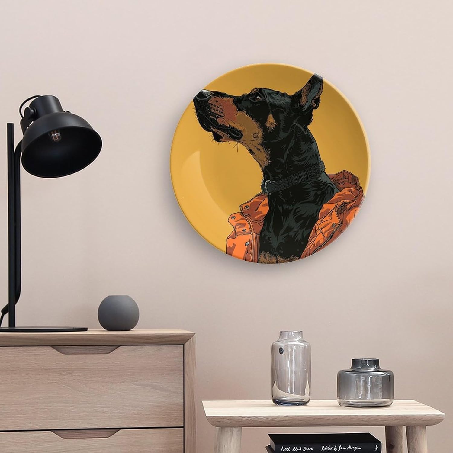 Bone China Decorative Plates Anime Dog Art Ceramic Decorative Plate Wall Decor with Display Stand Ceramic Ornaments for Wall Hanging Decoration