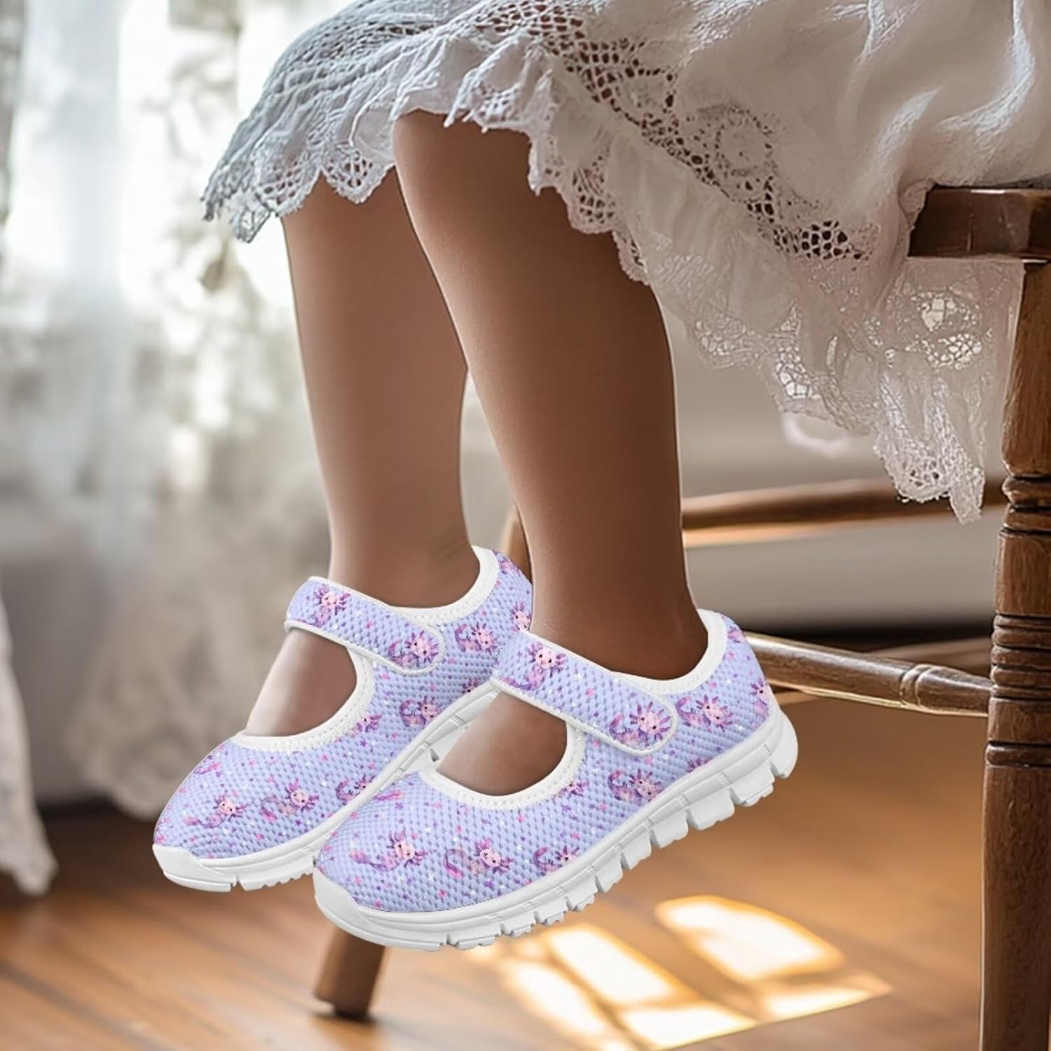 chaqlin Kid Shoes with Strap Axolotl Lightweight Fashion Sneakers for Boys Girls Comfort Anti-Slip Walking Shoes for Indoor Outdoor