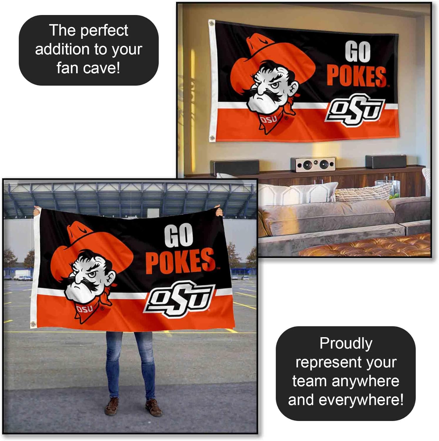 Oklahoma State Cowboys Go Pokes Large Grommet Banner Flag