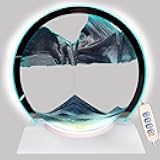 Akaco Sand Art Liquid Motion with Light White Wood Base Moving Sand Art Round Glass Flow Sand Painting 3 Color Changing Deep Sea Sandscape Table Lamp for Desk Toys Home Decor Creative Gift(Black)