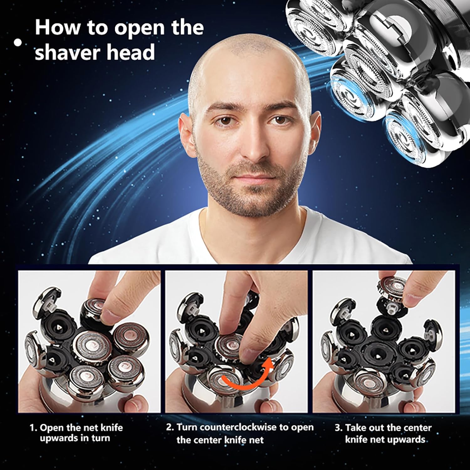 WAIKIL 7-Head Electric Shaver being rinsed under running water, demonstrating its IPX5 waterproof feature.