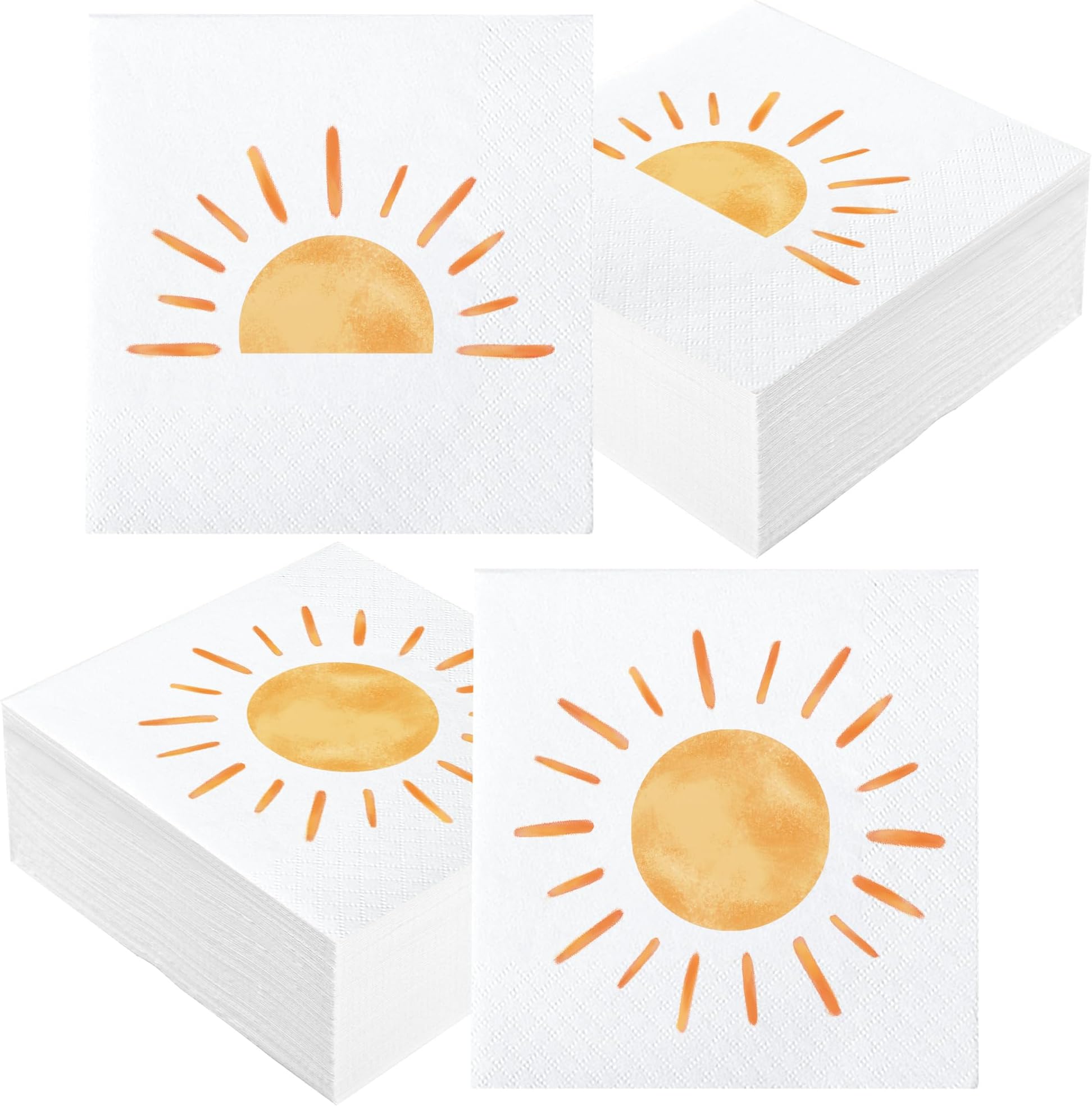 50 PCS Boho Sun Paper Napkins First Trip Around The Sun Birthday Party Napkins Boho Hippie Sunshine Disposable Luncheon Napkin for Baby Shower Birthday Party Supplies, 6.5 x 6.5 inch