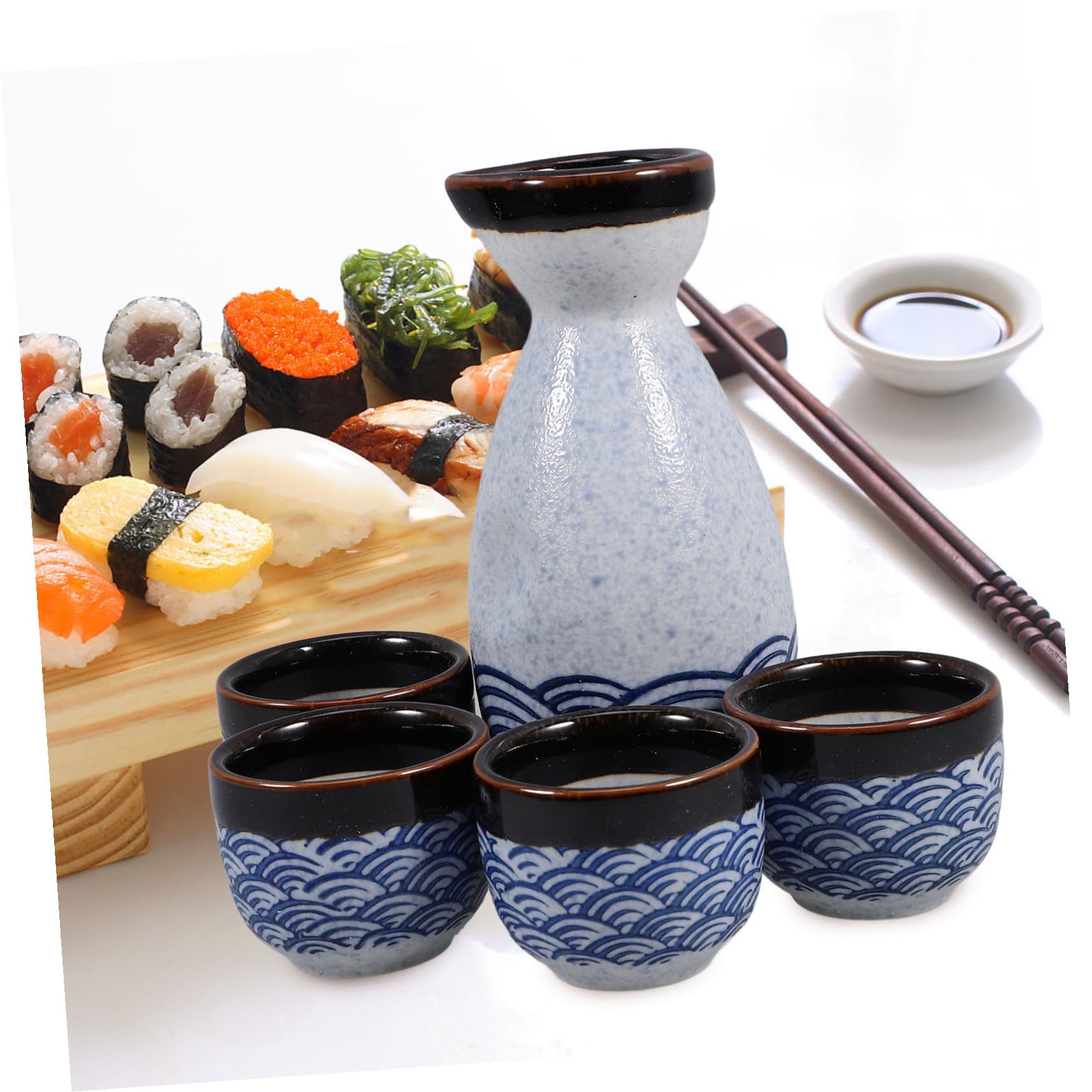 VILLCASE Set di Sake Giapponese in Ceramica 5 Pezzi Caraffa da 180ml e 4 Bicchieri da 35ml Design Semplice ed Elegante per Bar e Feste del Tè