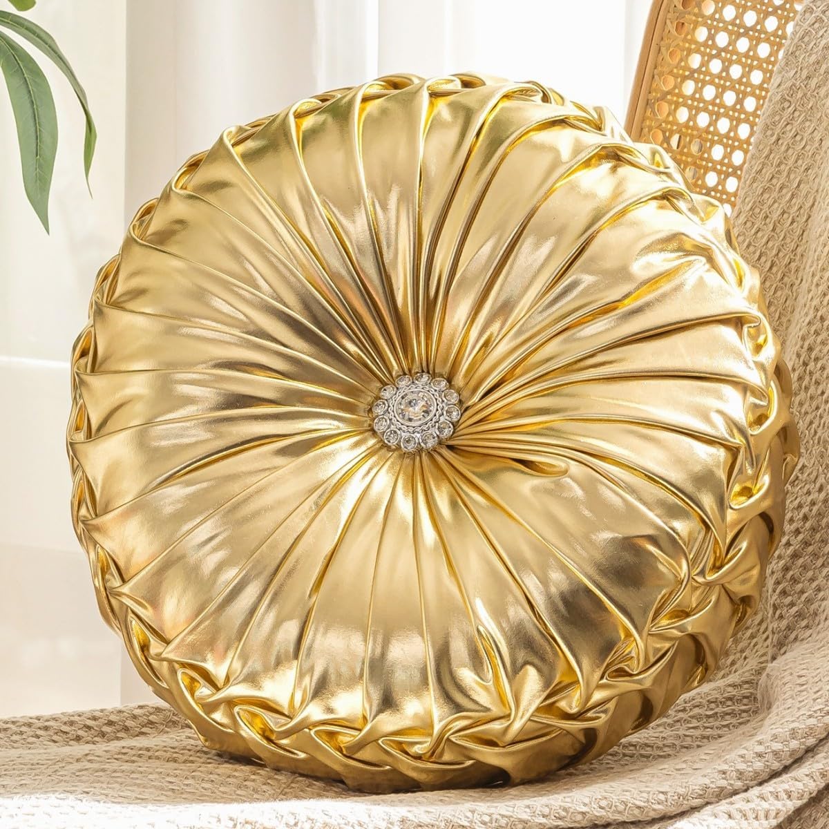 Round Throw Pillow Pumpkin Shaped Floor Pillow Pleated Pillow Cushion Decorative Round Pillows for Couch Sofa Bed (Blue)