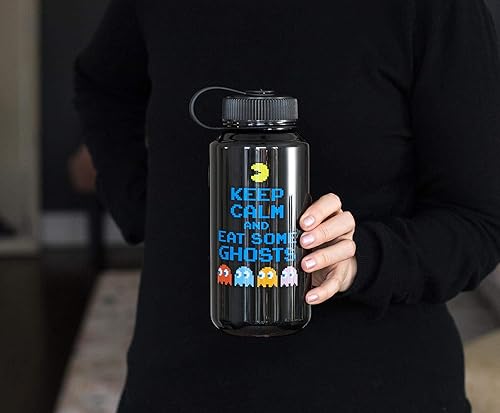 Miniatura 2 de JUST FUNKY PAC-MAN - Botella de agua de plástico grande sin BPA con tapa superior de rosca, para deportes al aire libre, gimnasio, yoga, capacidad