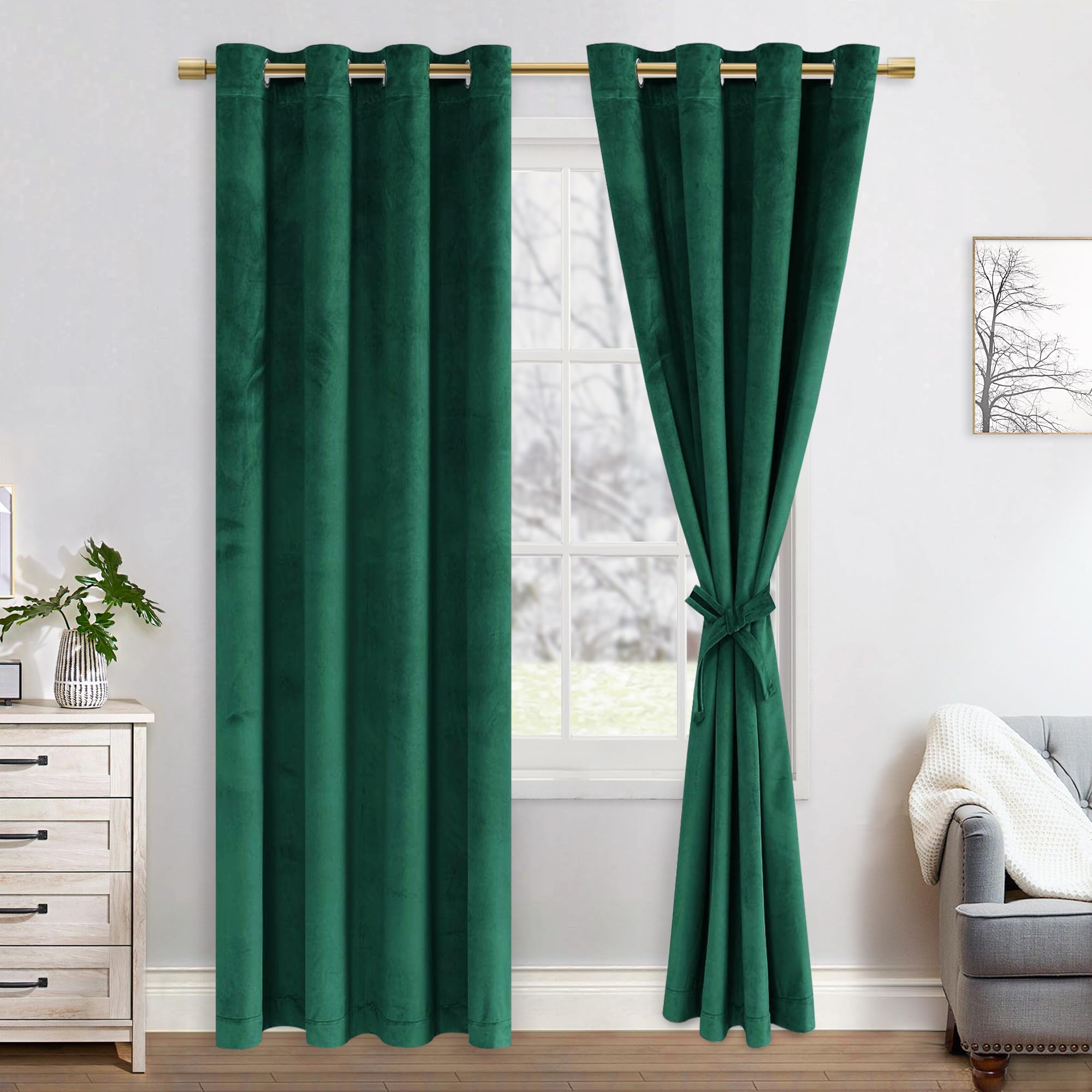 JIUZHEN Velvet Curtain Living Room Curtains Christmas Curtain Velvet Blackout Curtains with Eyelets Thermal Curtains Cold Protection Curtains Green Curtain Velvet Fabric Dark Green Set of 2 H 215 x W