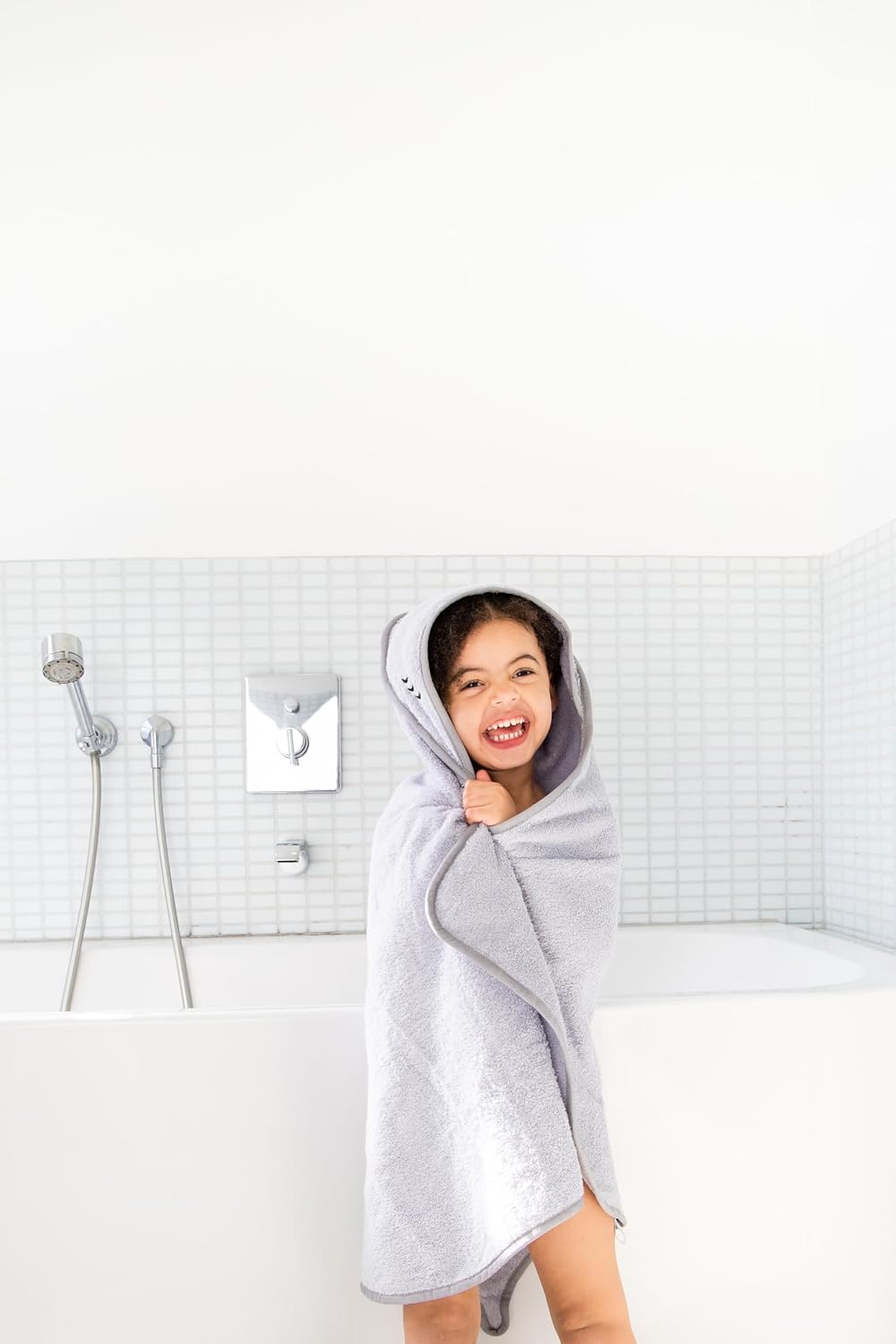 Ubbi Baby Hooded Bath Towel, Ultra Soft and Absorbent French Terry Cotton, Perfect Baby and Toddler Gift, Gray Stingray