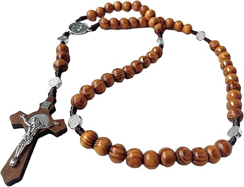 Miniatura 8 de Rosario de cuentas de madera negra, collar de cruz hecho a mano para oración y meditación, Madera, No es una piedra preciosa