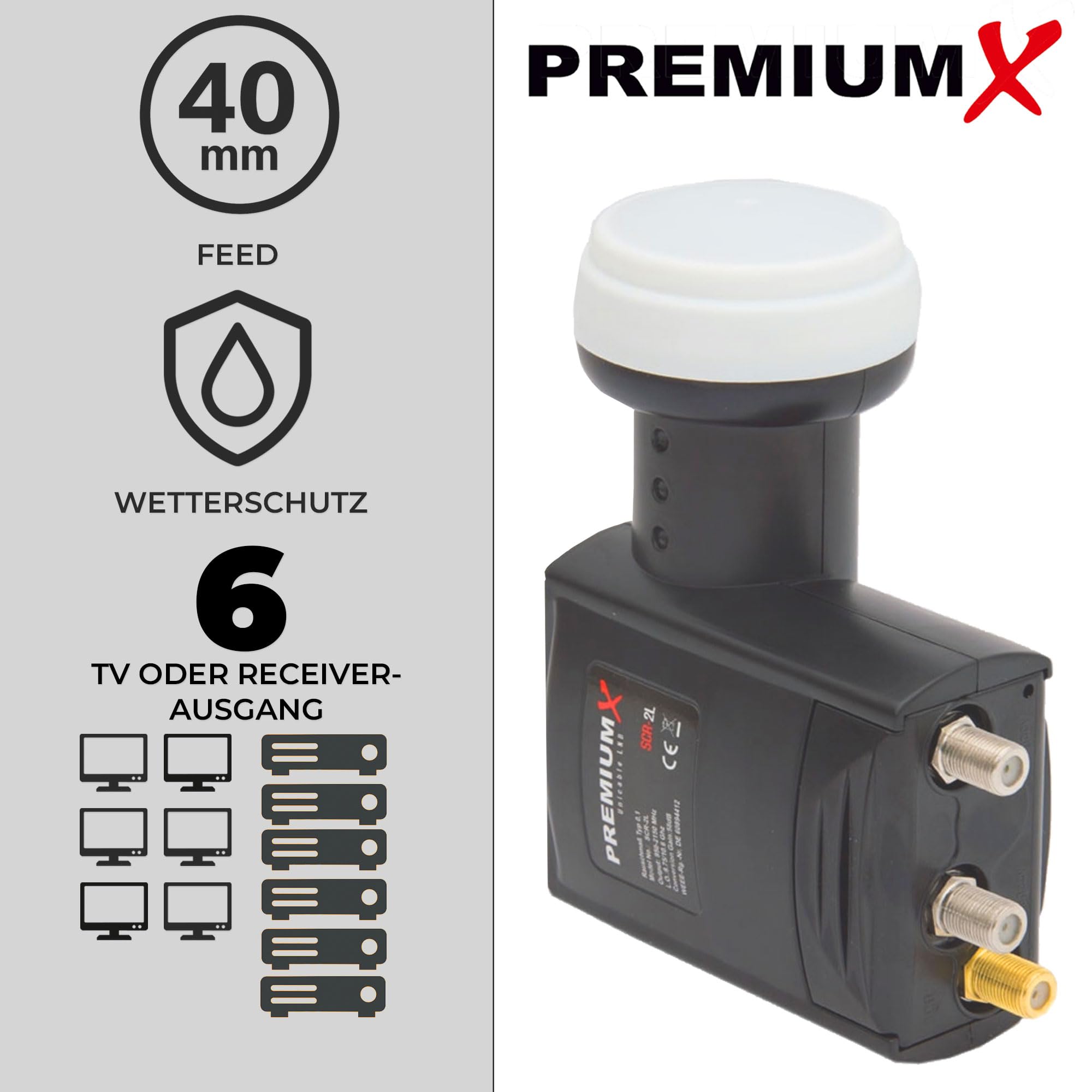 Premium X SCR-2L Sat Unicable LNB SCR 2 Sistema de Cable único heredado Unikabel 4 + 2 participantes FullHD 4K HDTV Ultra HD