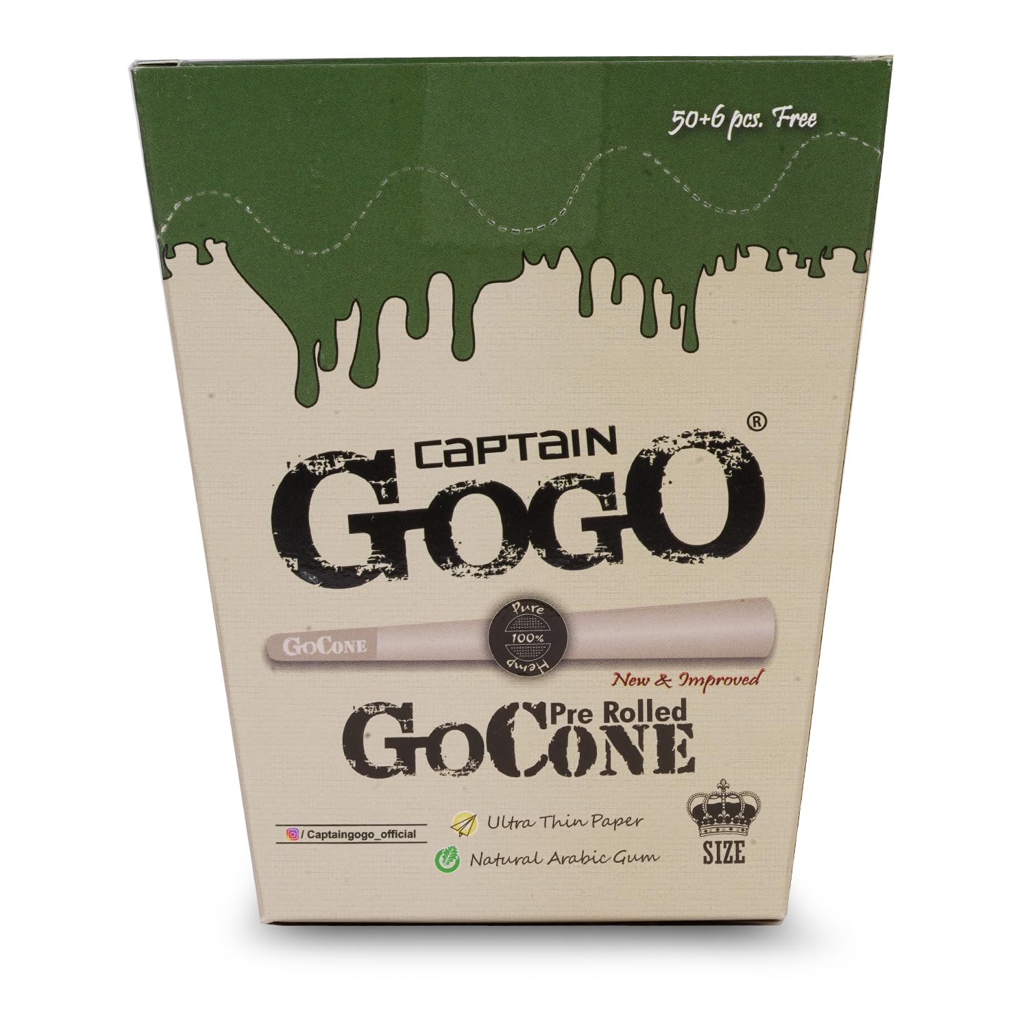 Captain GoGo Pre rolled Rolling paper pack of 50+6 king size Cone (Hemp)