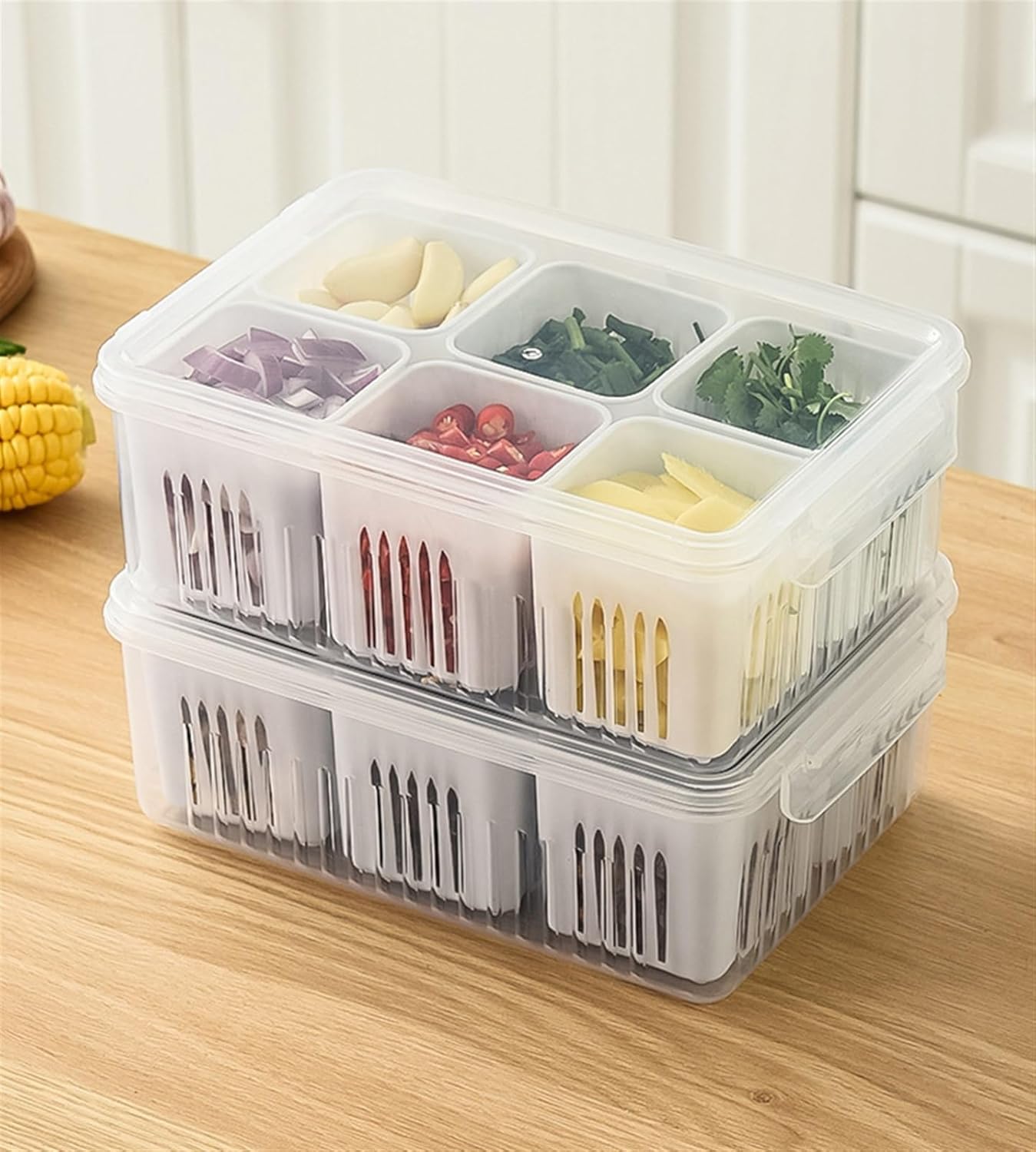 USMJ Refrigerator Storage Box 4/6 Grid Food Vegetable Fruit