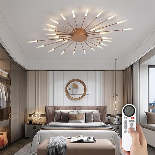 Miniatura 10 de AHXIAOZN Lámparas de techo modernas con control remoto, lámpara de techo de montaje empotrado, pantalla acrílica, lámpara de techo de fuegos