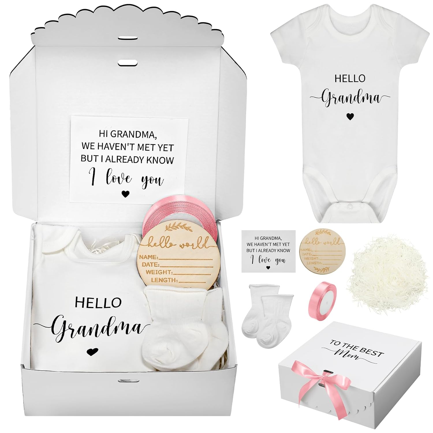 Shyyween 7 Pcs Pregnancy Announcements for Hushund Surprise Baby Announcement Gifts Set Include Bodysuit Pregnancy Reveal Card Socks Ribbon Wood Sign Coming Soon Baby Reveal Ideas