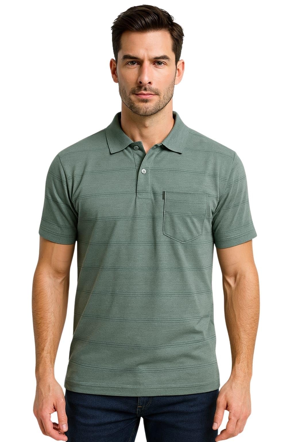 WILD ELEPHANT Men Cotton Striped Polo Neck Half Sleeve T-Shirt with Pocket-picture-13