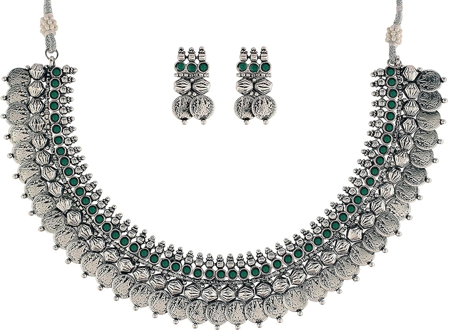 Indian Hawker Collar tradicional de moda oxidado estilo tradicional del sur de la India con pendientes para mujeres y niñas