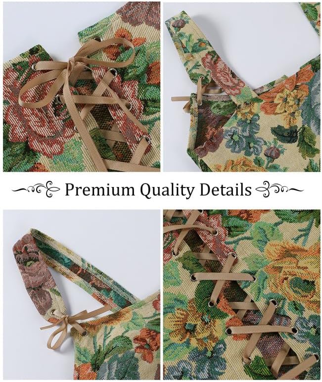 Dreay Womens Vintage Floral Print Grommet Lace Up Tie Front Corset Bustier Shapewear Top - Image 5