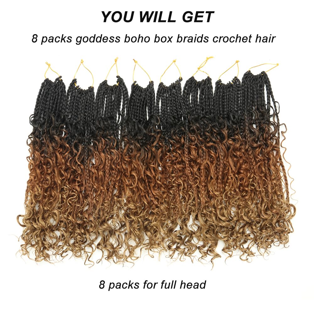Goddess Box Braids Crochet Hair 8 Packs 3S new goddess Box Braids Crochet Hair for Black Women Ombre Color Pre-Looped Synthetic Braiding Hair Extension for Black Women（18",8packs,1B3027）