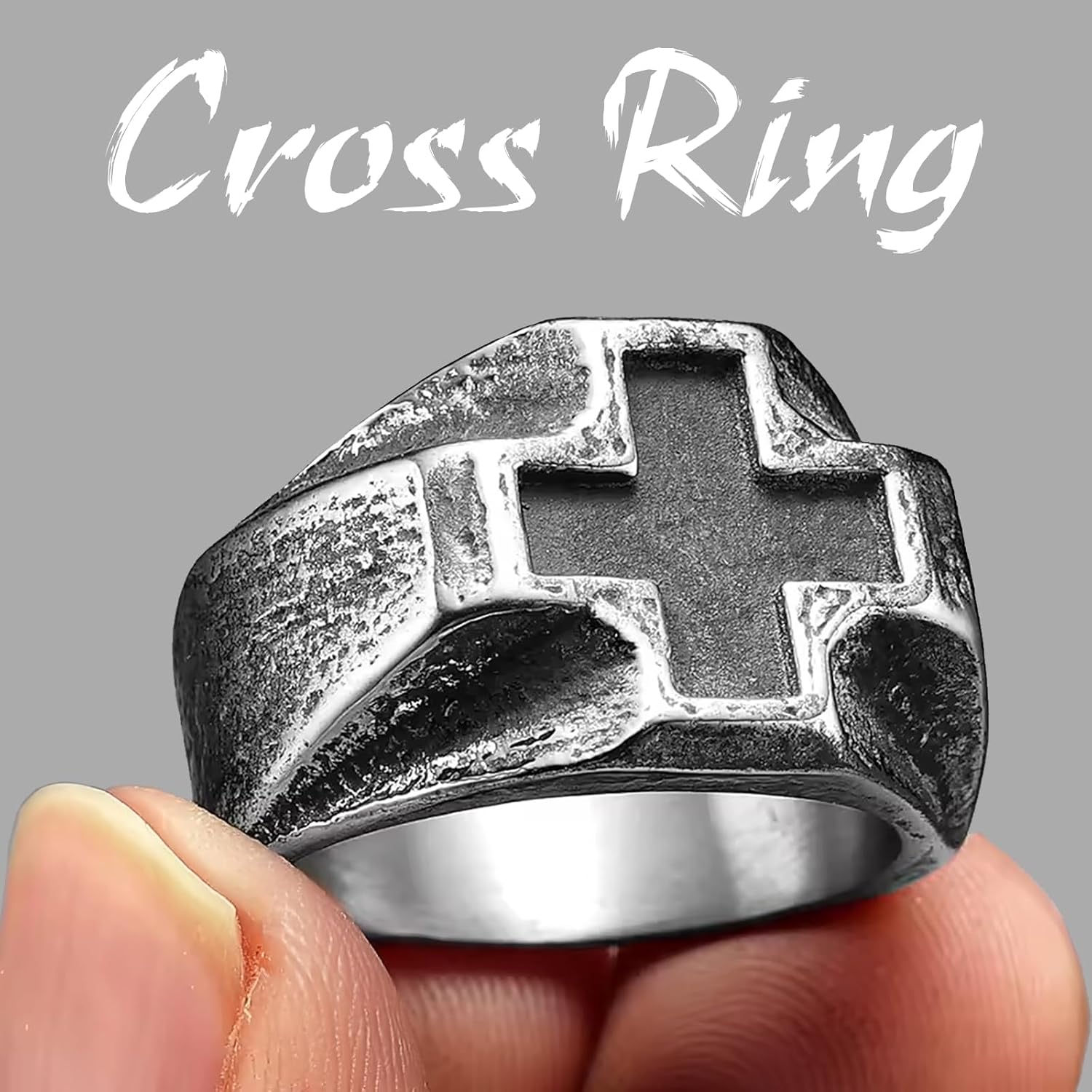 Retro Stainless Steel Mens Cross Ring, Bold Black Design, Durable Handcrafted Jewelry Gift - Image 2