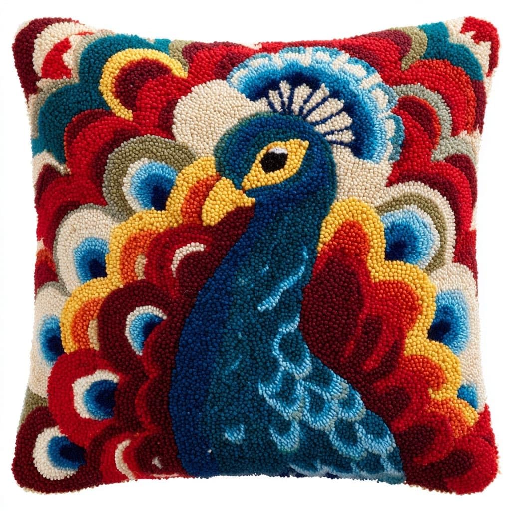Henypt Latch Hook Cushion Kits, Peacock
