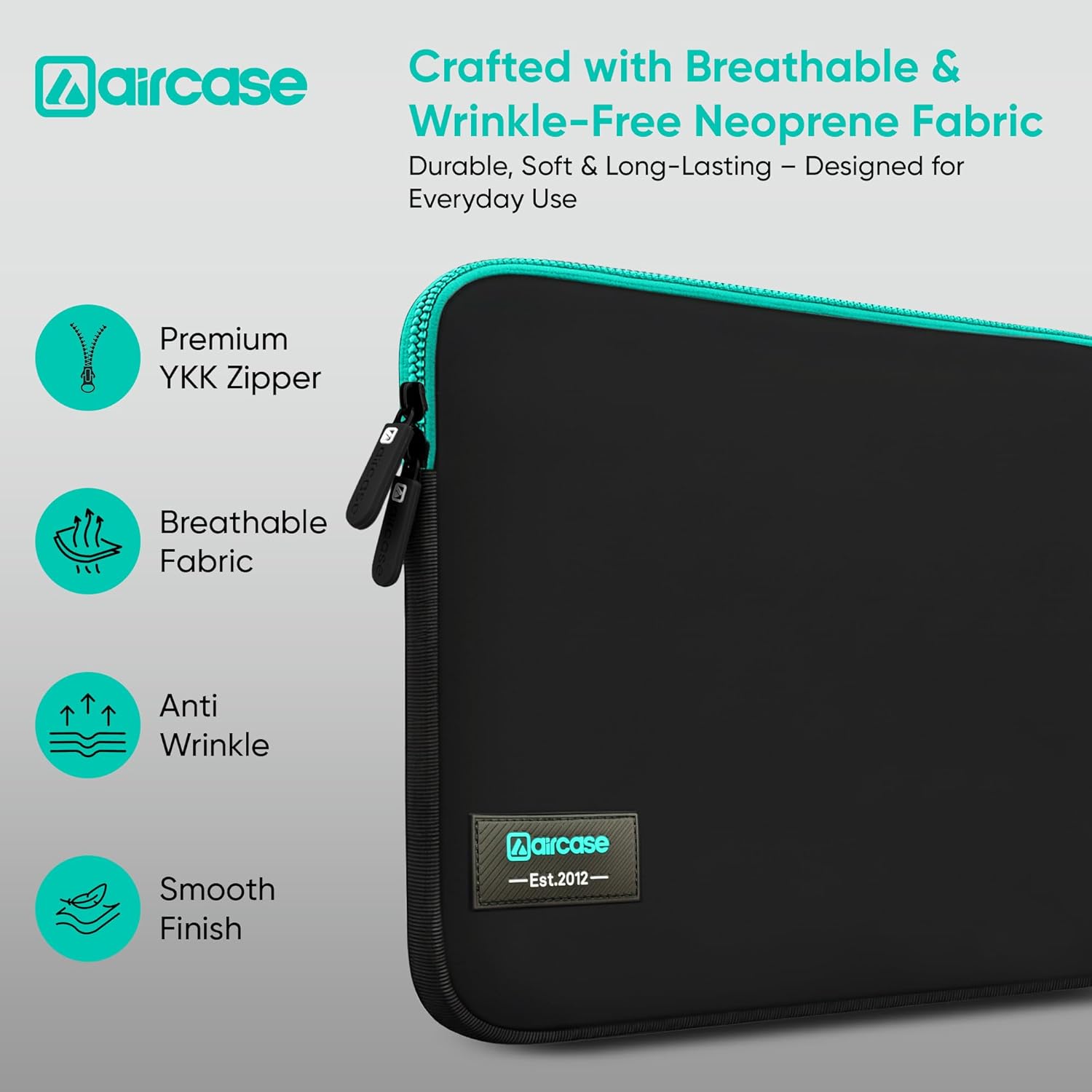 AirCase Neoprene Laptop Sleeve Case Cover for 13.3 Inch MacBook, Dell, HP, Lenovo, more| Water-Resistant, Shockproof Padding, Scratch-Proof| Slim Fit, Wrinkle Free, TSA Security Friendly (Black-Green) 15 71FhtPMNlPL. SL1500