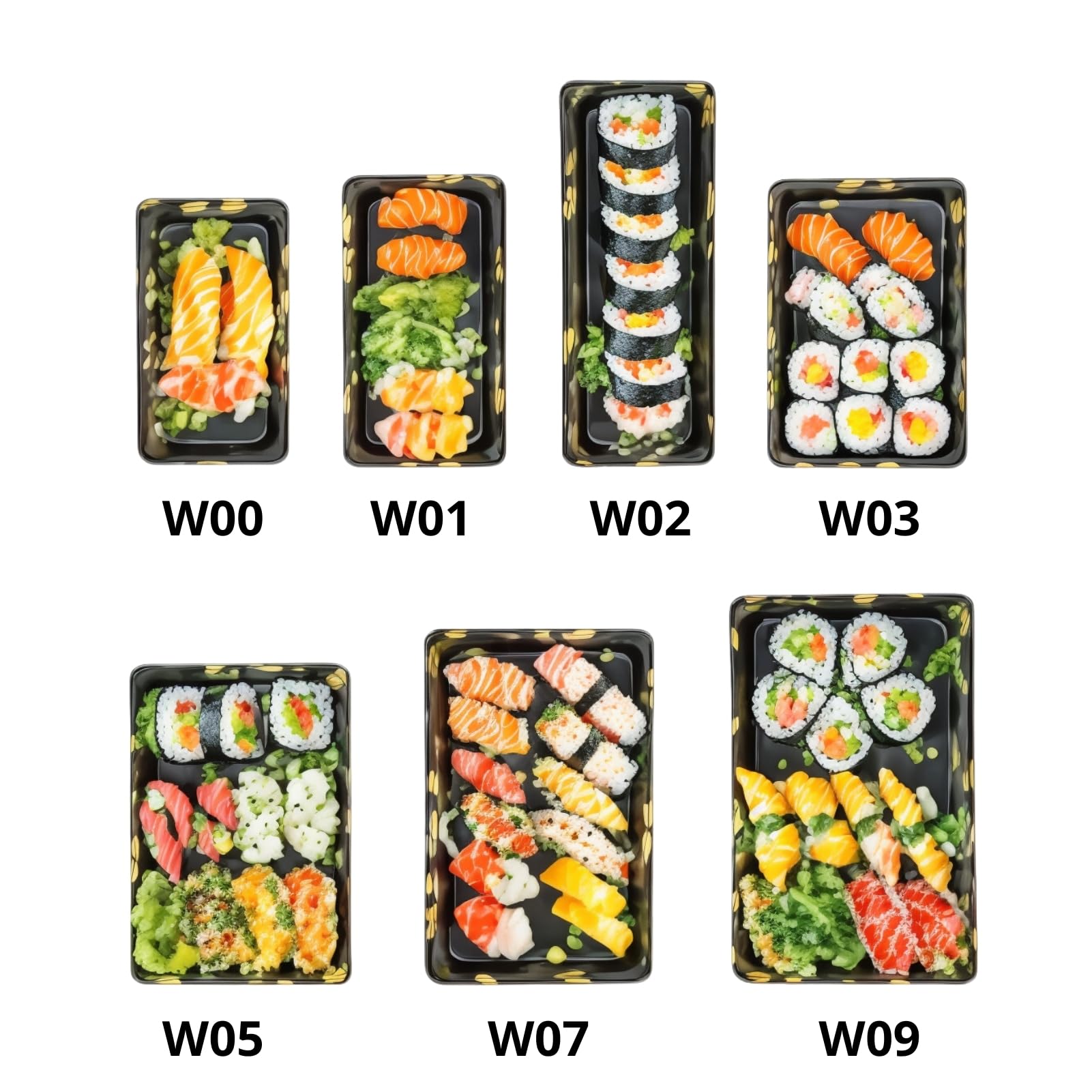 50 Uds Bandejas Reutilizables para Sushi,Envases de Plástico para Comida,Dulces,y Bocadillos,Juego de Bandejas Rectangulares para Sandwiches,Catering,Banquetes,Bodas,Cumpleaños,Baby Shower y Fiesta