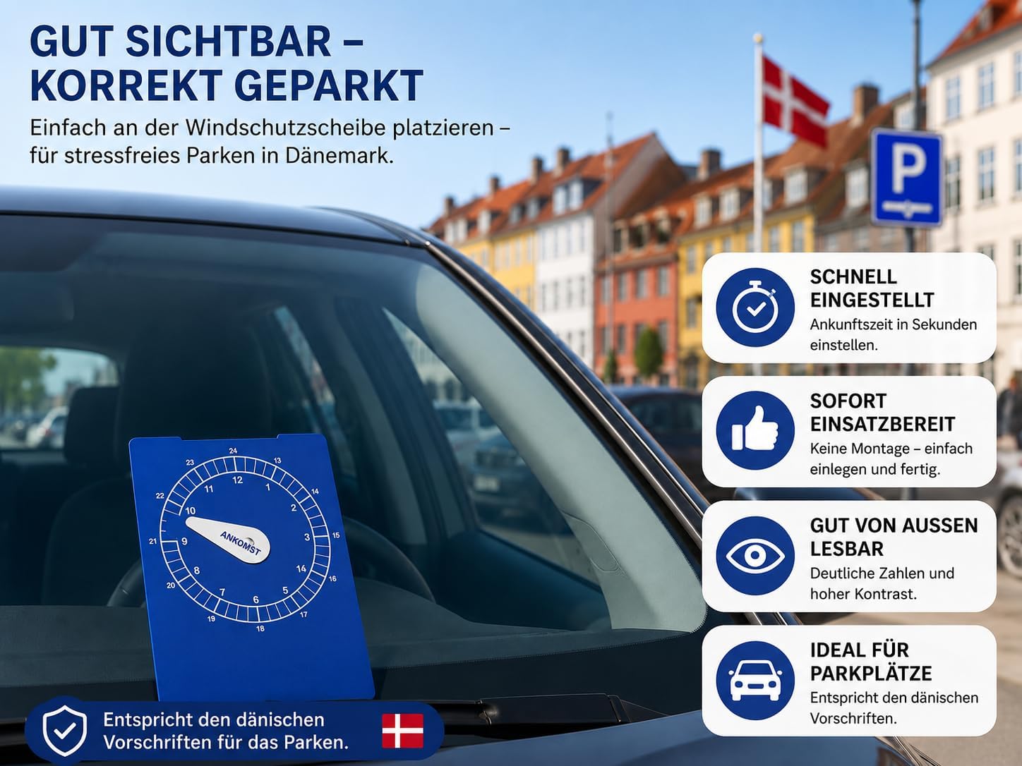 Internationale Parkscheibe Europa – Länderspezifische Parkscheiben für Verschiedene europä - Mise en situation et utilisation
